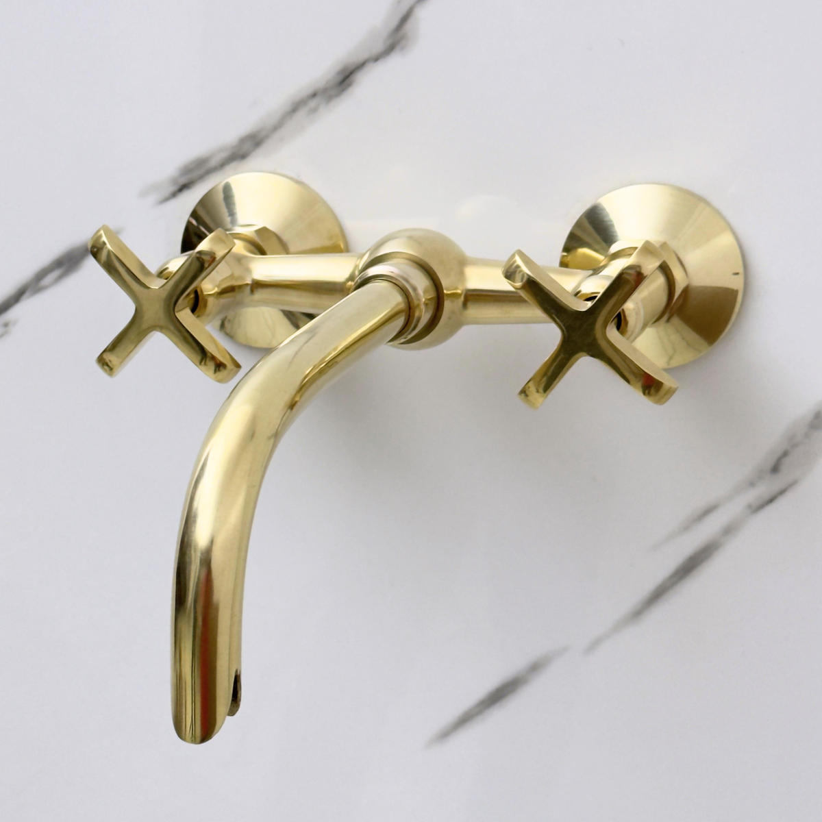 10" Ball-Center unlacquered brass wall faucet, 6" spread with cross handles – alternate view 7
