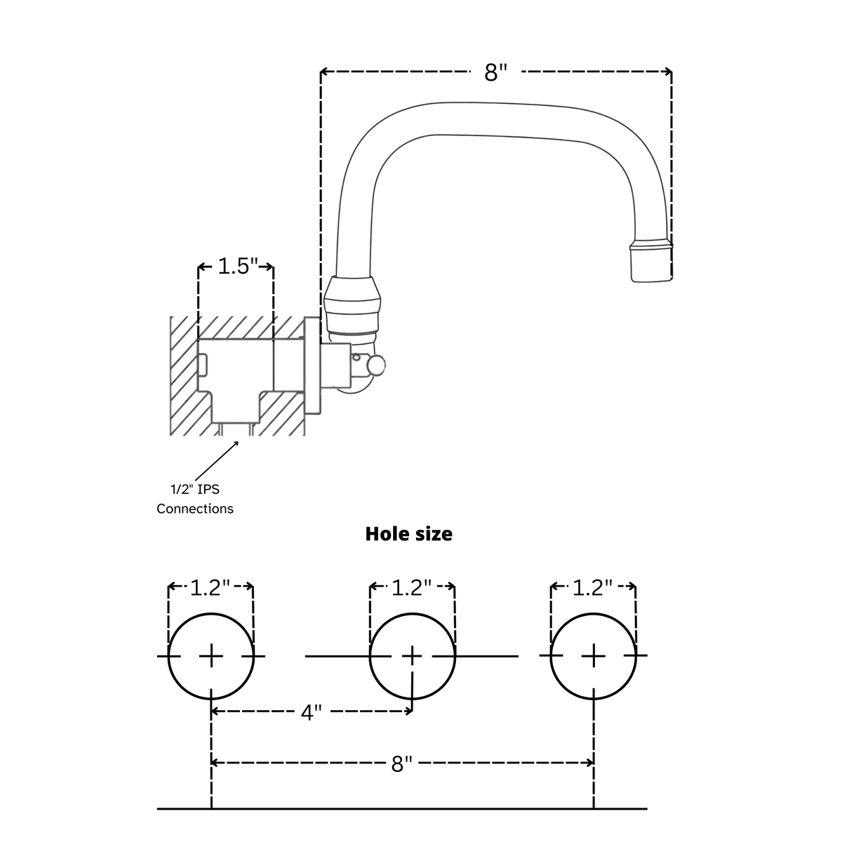8" 360° Swivel unlacquered brass wall faucet, 8" spread with lever handles – alternate view 10
