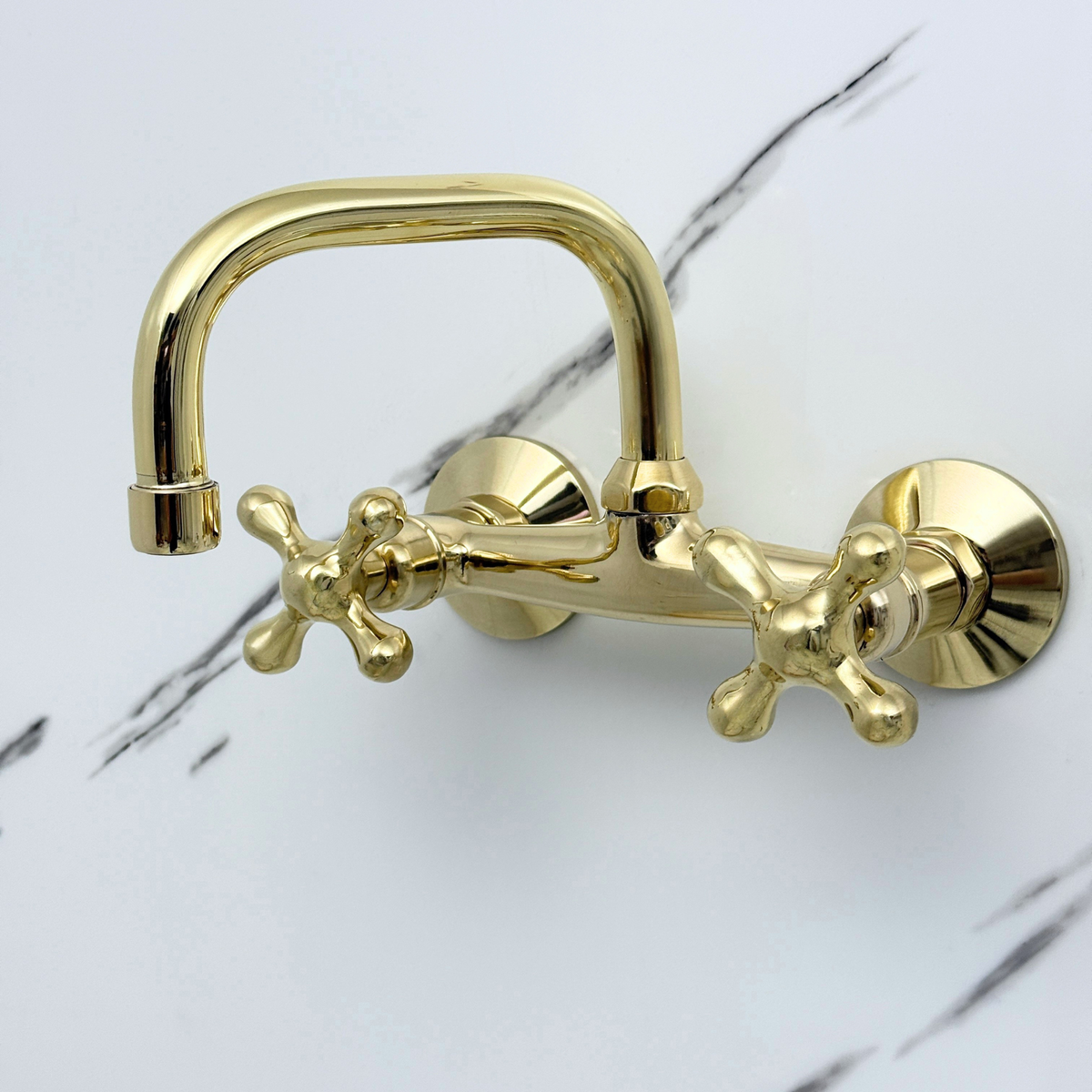 7.5" Swivel unlacquered brass wall faucet, 6" spread with cross handles – alternate view 5