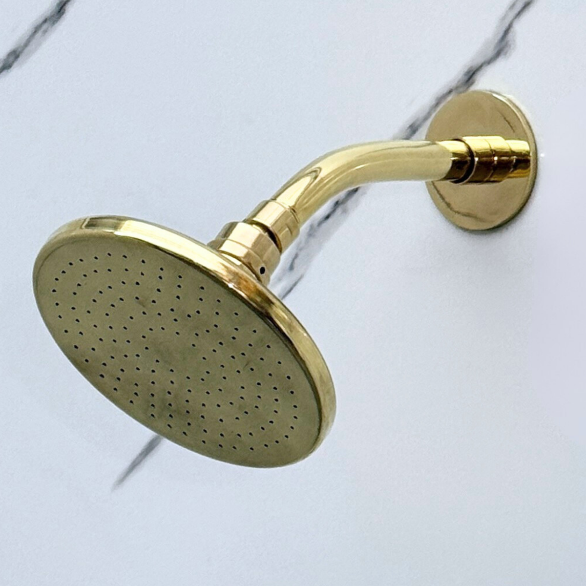 Unlacquered Brass Flat Rain Shower Head with Short Arm, Adjustable Brass Shower Head - image 1
