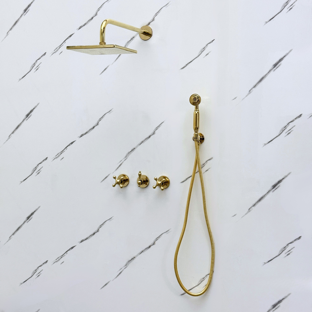 Unlacquered Brass Adjustable Square Rain Shower System with Handheld — Straight arm (UBCSS-017) — detail view 8