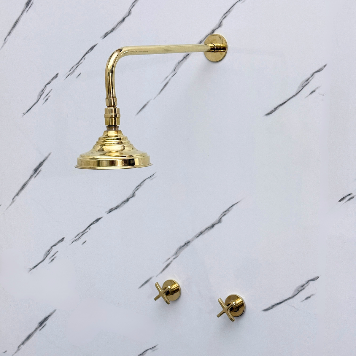 Unlacquered Brass Adjustable Round Rain Shower System — Straight arm (UBCSS-005) — detail view 4