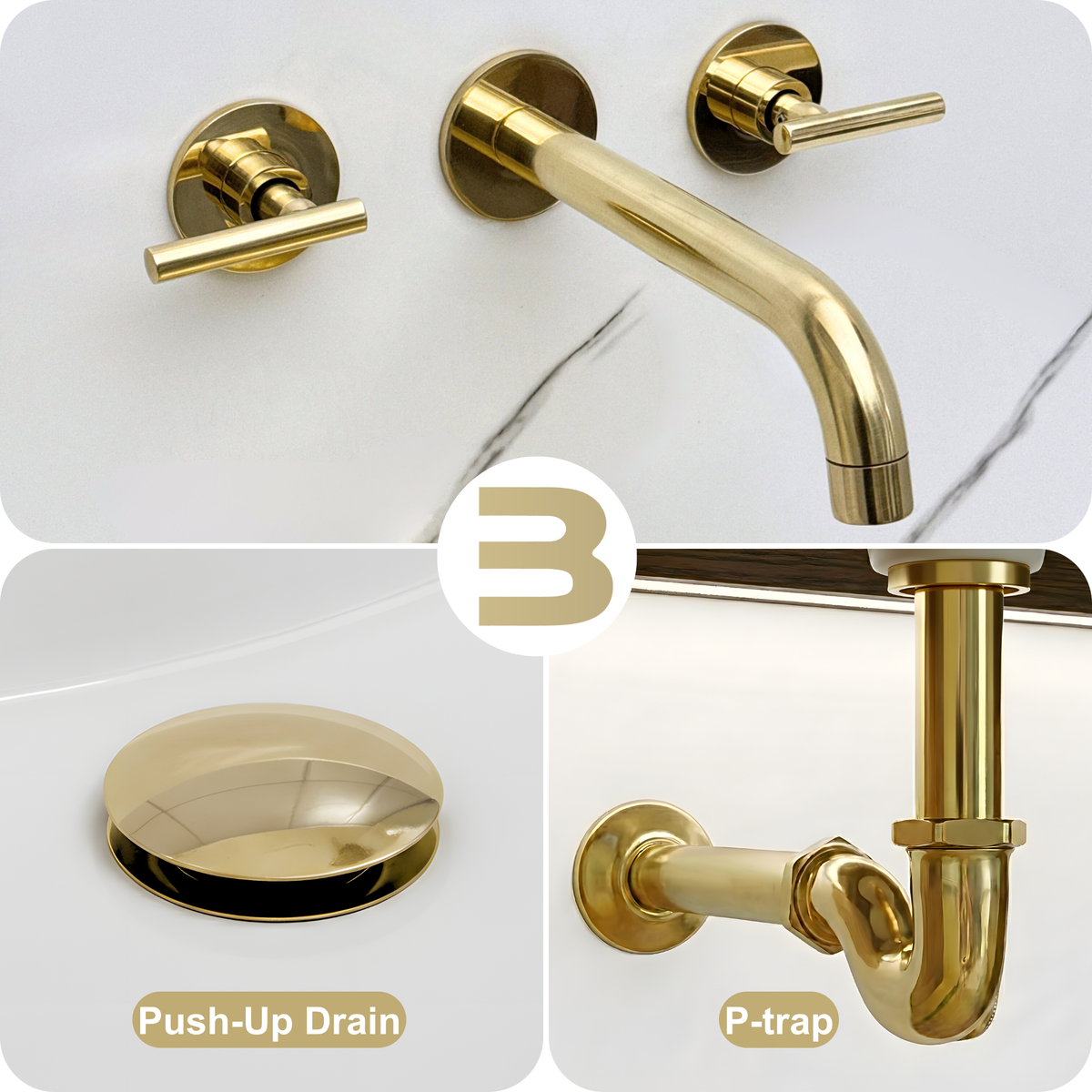 8" Curved unlacquered brass wall faucet, 2.5" drop with lever handles – alternate view 8