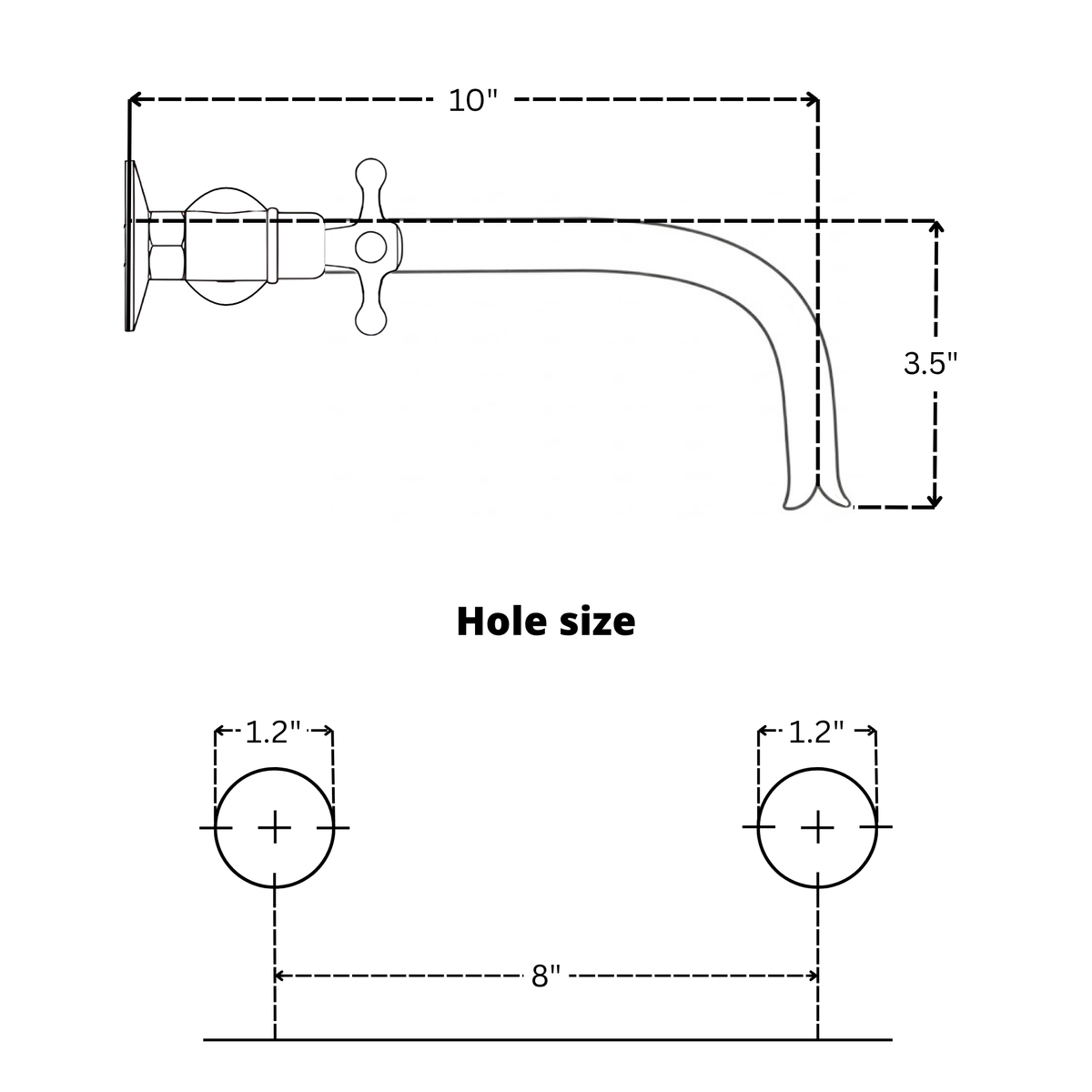 10" Ball-Center unlacquered brass wall faucet, 8" spread with cross handles – alternate view 9