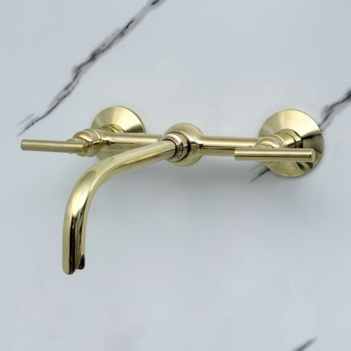 10" Ball-Center unlacquered brass wall faucet, 8" spread with lever handles – alternate view 5