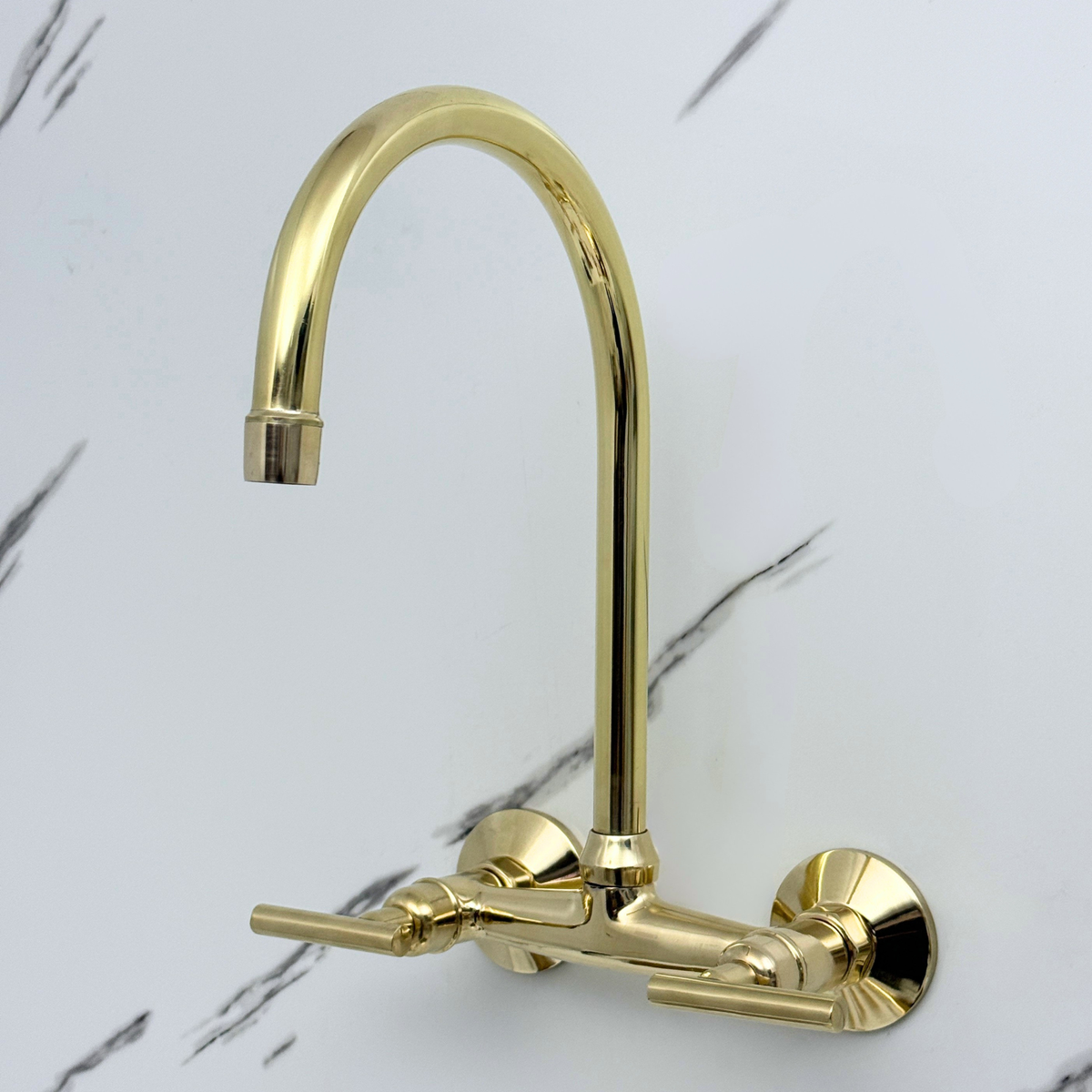 Unlacquered brass wall faucet, 11.5" high, 6" spread with lever handles – alternate view 5