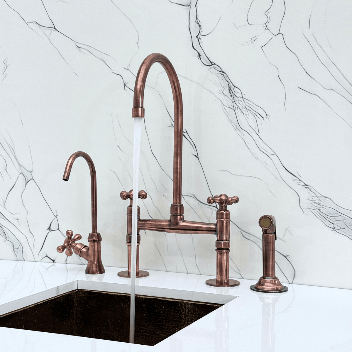 Antique Copper Bridge Faucet with Cross Handles - Atlas - Vintaless