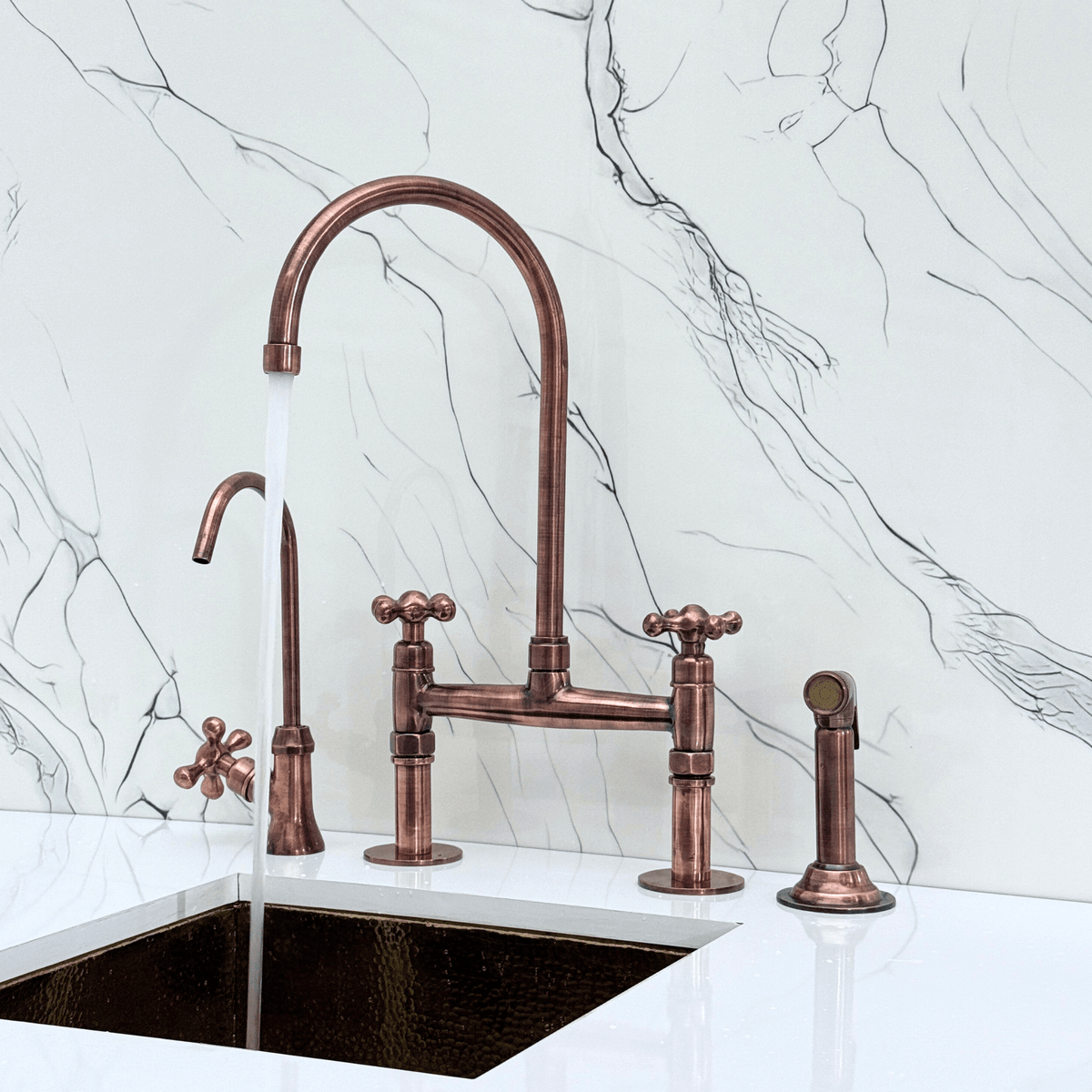 Antique Copper Bridge Faucet with Cross Handles - Atlas - Vintaless