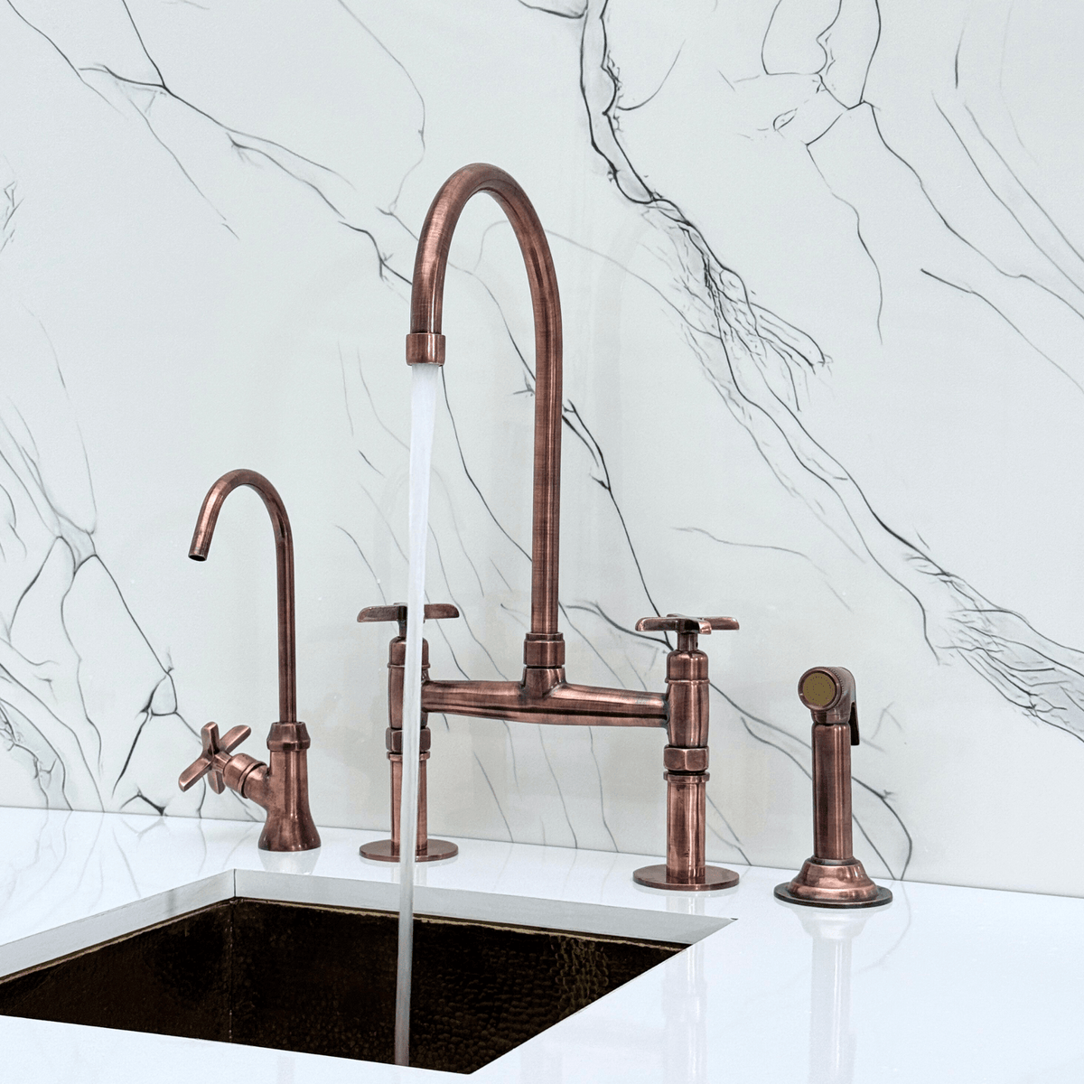 Antique Copper Bridge Faucet with Cross Handles - Atlas - Vintaless