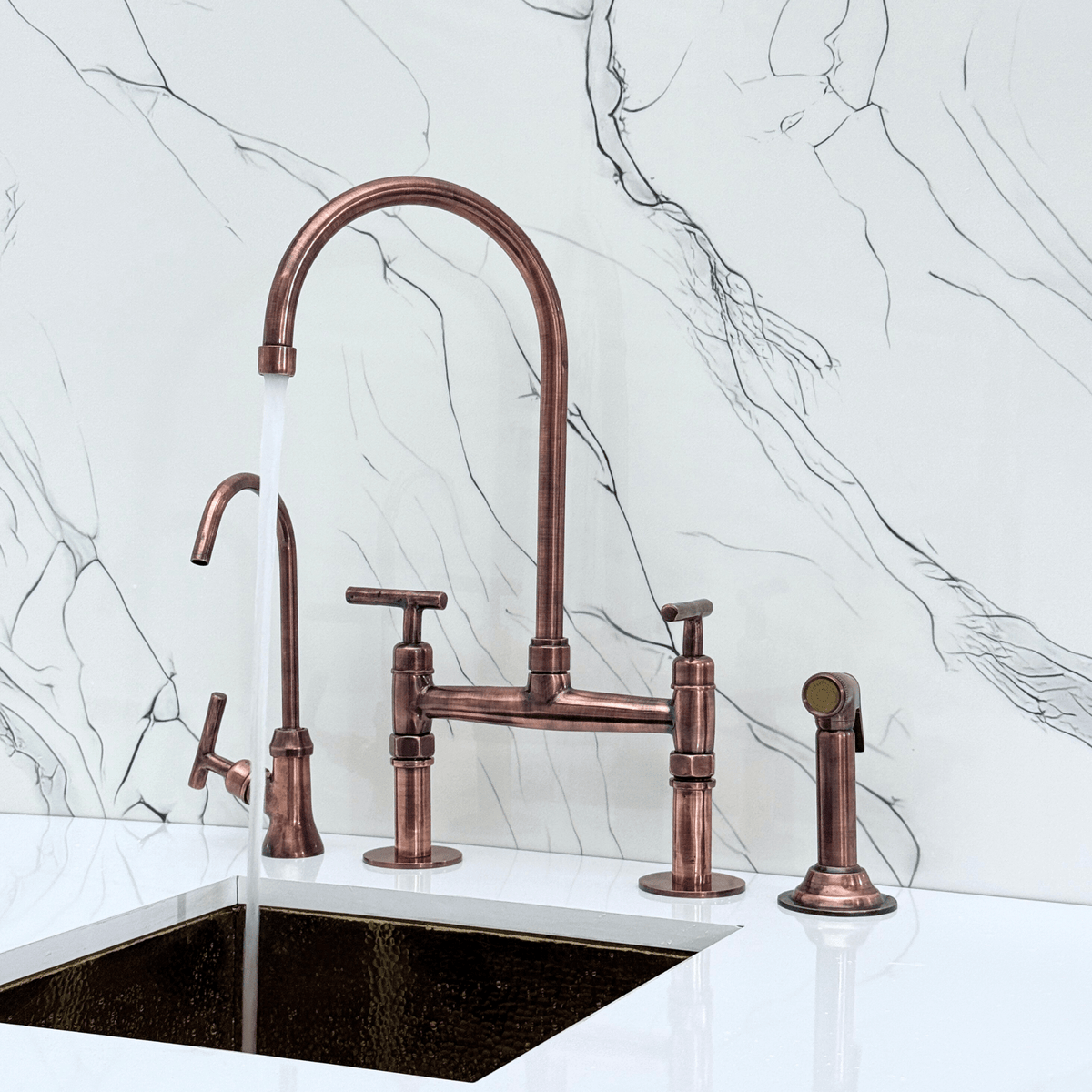 Antique Copper Bridge Faucet with Lever Handles - Atlas - Vintaless