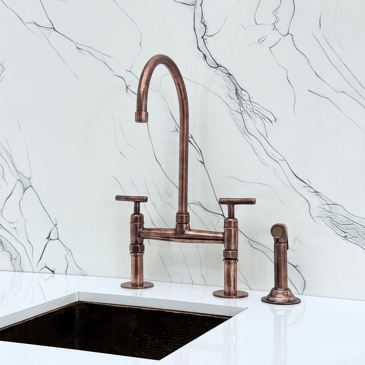 Antique Copper Bridge Faucet with Lever Handles - Atlas - Vintaless