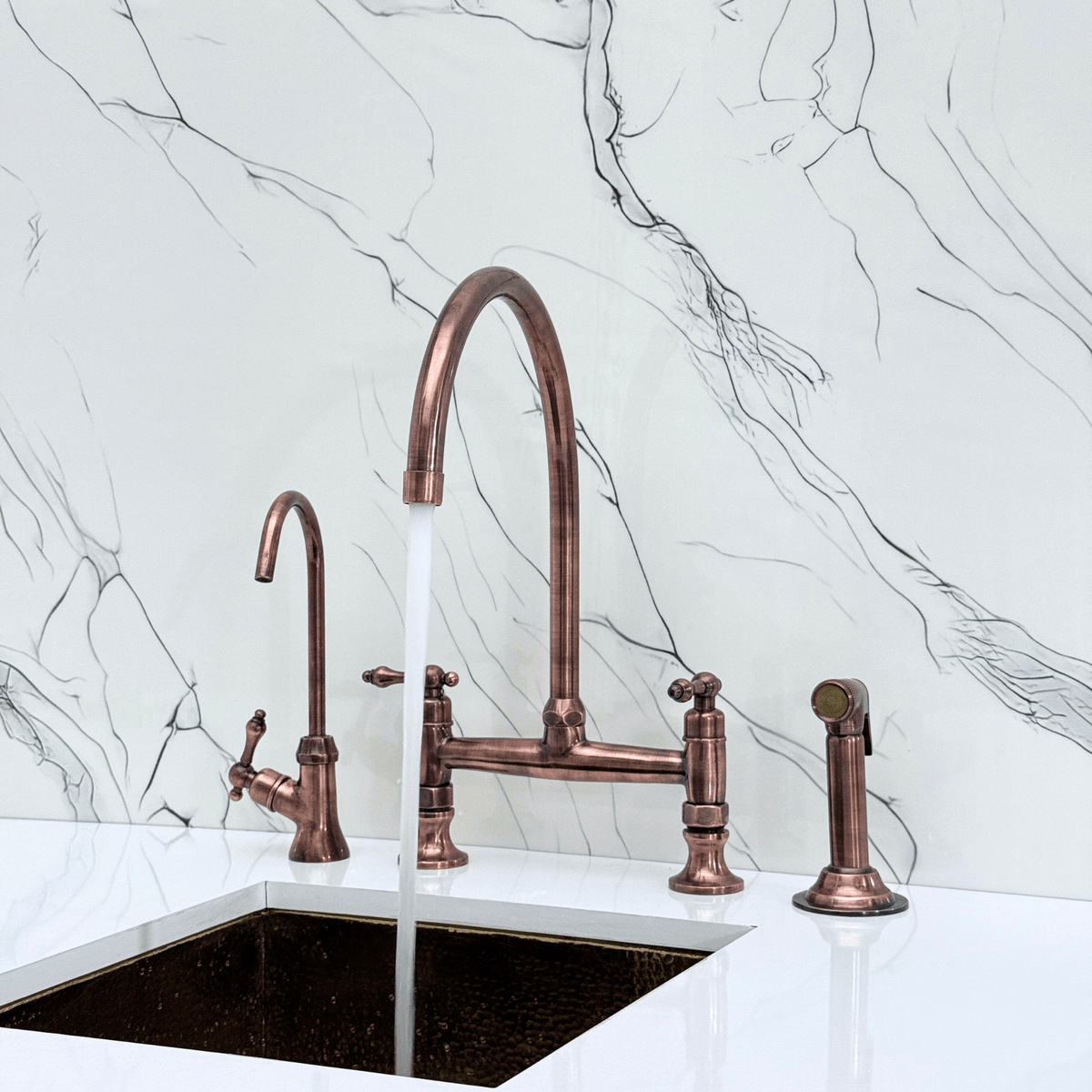 Antique Copper Bridge Faucet with Lever Handles - Finsbury - Vintaless
