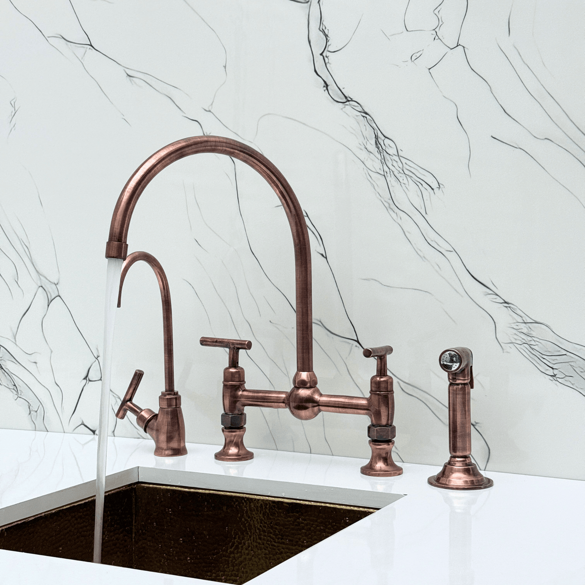 Antique Copper Bridge Faucet with Lever Handles - Somerset - Vintaless