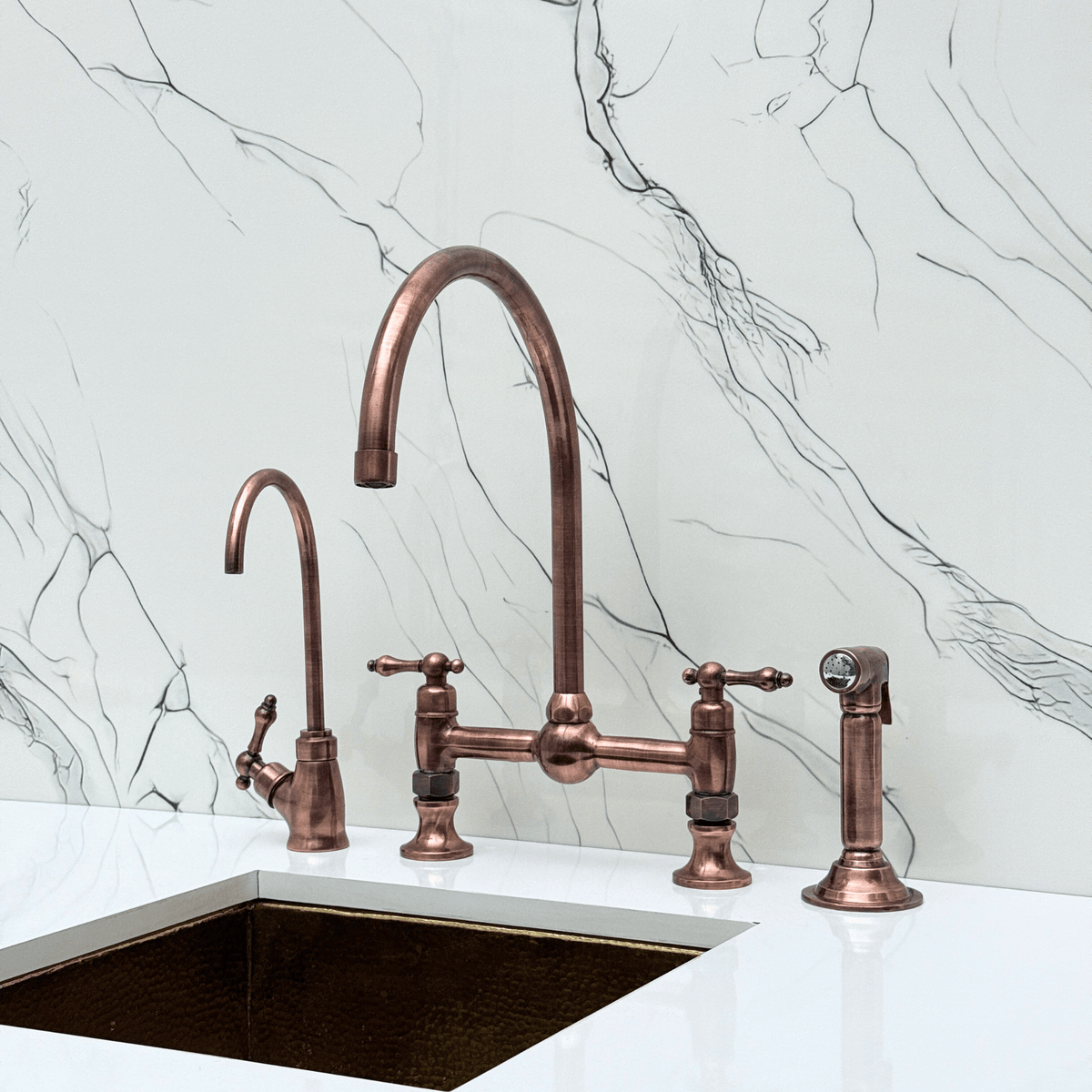 Antique Copper Bridge Faucet with Lever Handles - Somerset - Vintaless