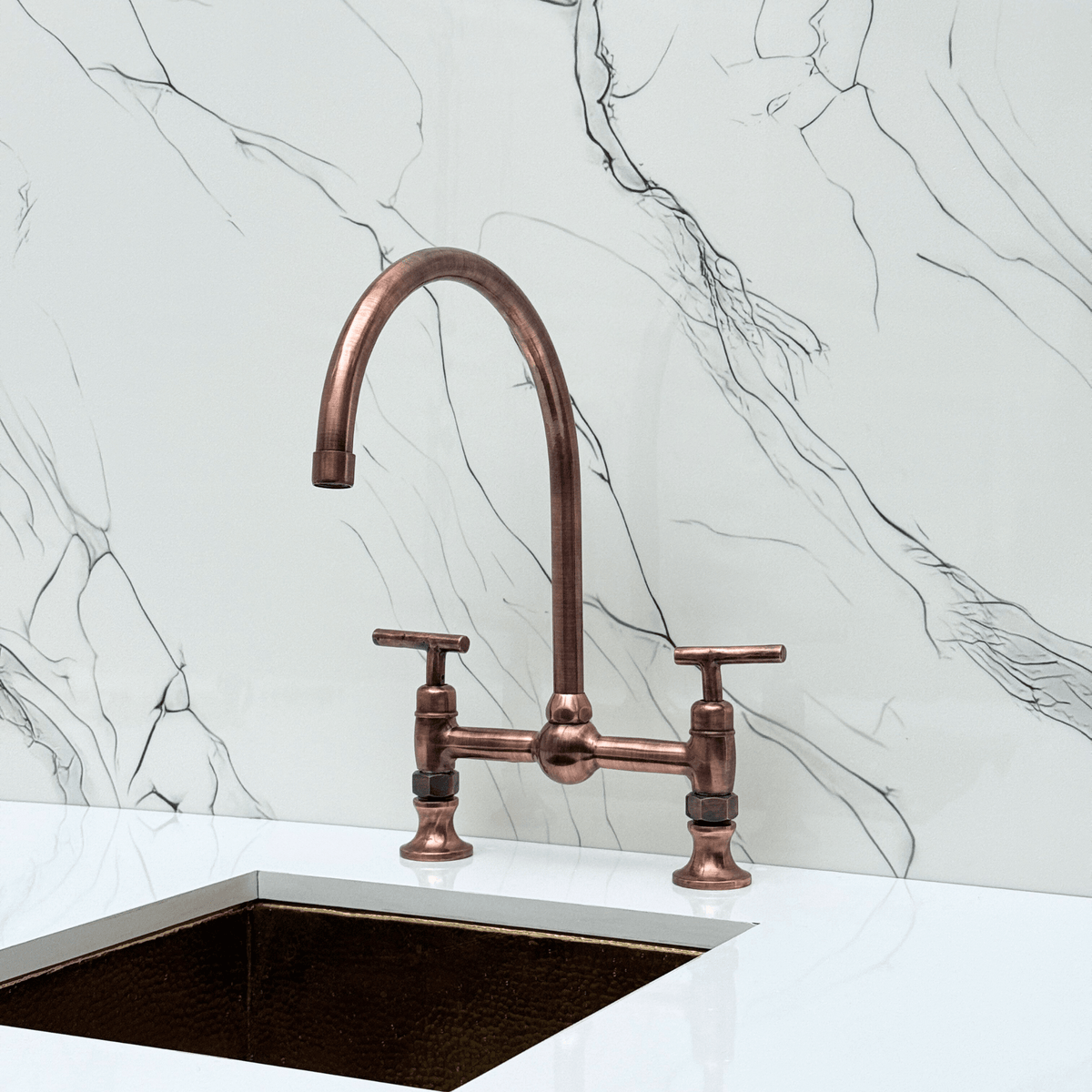 Antique Copper Bridge Faucet with Lever Handles - Somerset - Vintaless