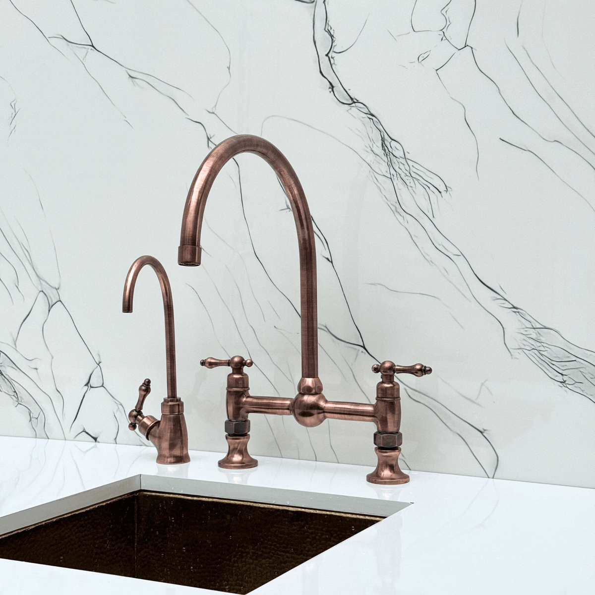 Antique Copper Bridge Faucet with Lever Handles - Somerset - Vintaless