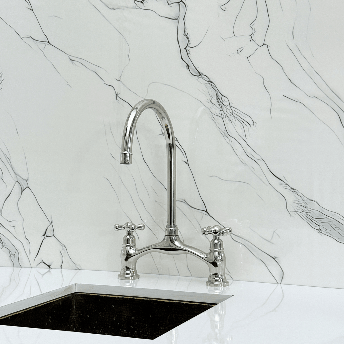 Polished Nickel Bridge Faucet with Cross Handles - Cavendish - Vintaless