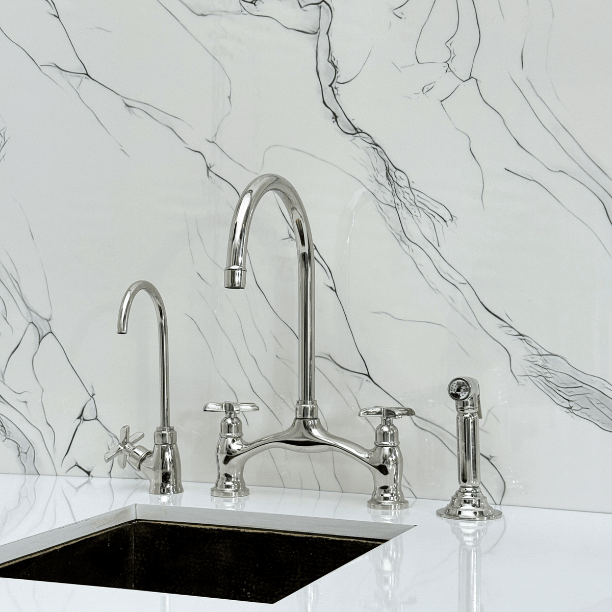Polished Nickel Bridge Faucet with Cross Handles - Cavendish - Vintaless