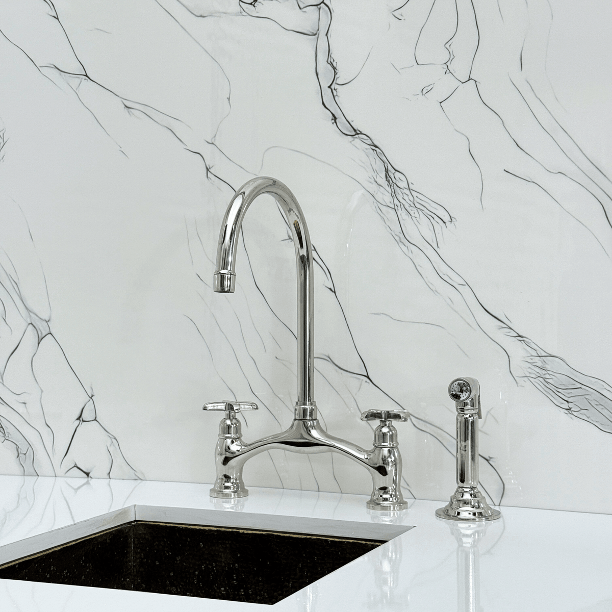 Polished Nickel Bridge Faucet with Cross Handles - Cavendish - Vintaless