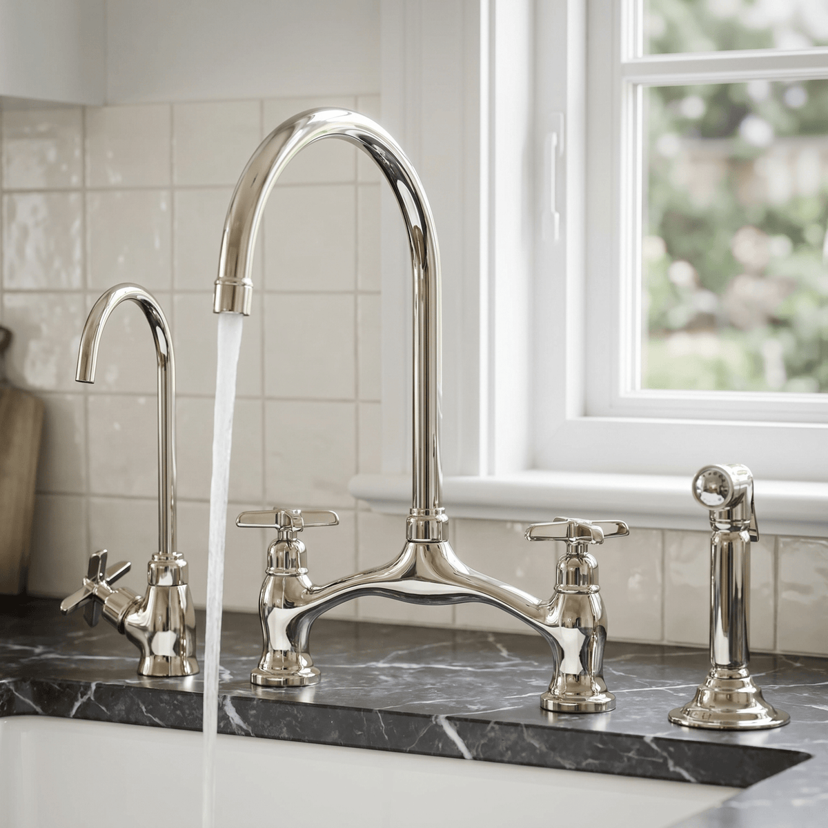 Polished Nickel Bridge Faucet with Cross Handles - Cavendish - Vintaless
