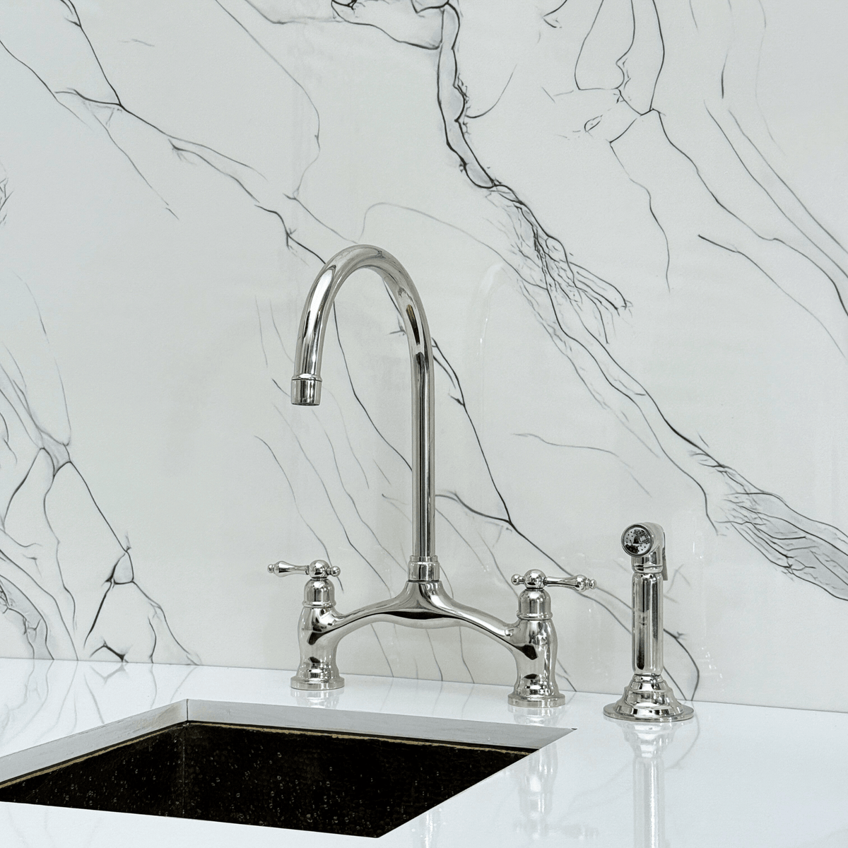 Polished Nickel Bridge Faucet with Lever Handles - Cavendish - Vintaless