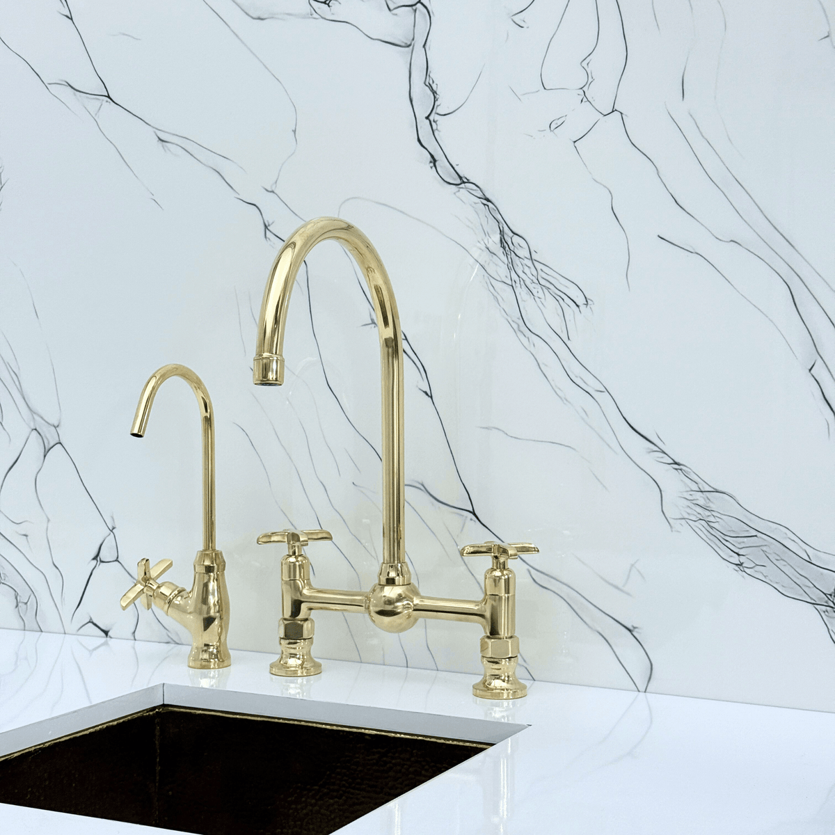 Unlacquered Brass Bridge Faucet with Cross Handles - Somerset - Vintaless