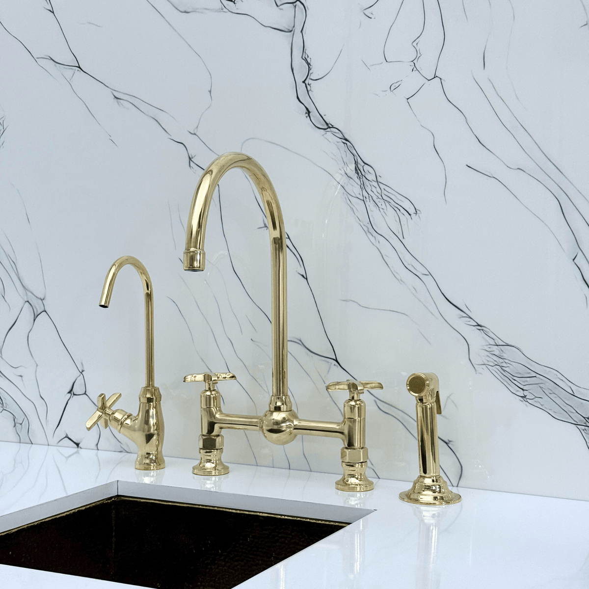 Unlacquered Brass Bridge Faucet with Cross Handles - Somerset - Vintaless