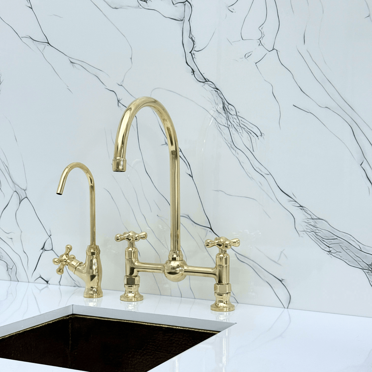 Unlacquered Brass Bridge Faucet with Cross Handles - Somerset - Vintaless