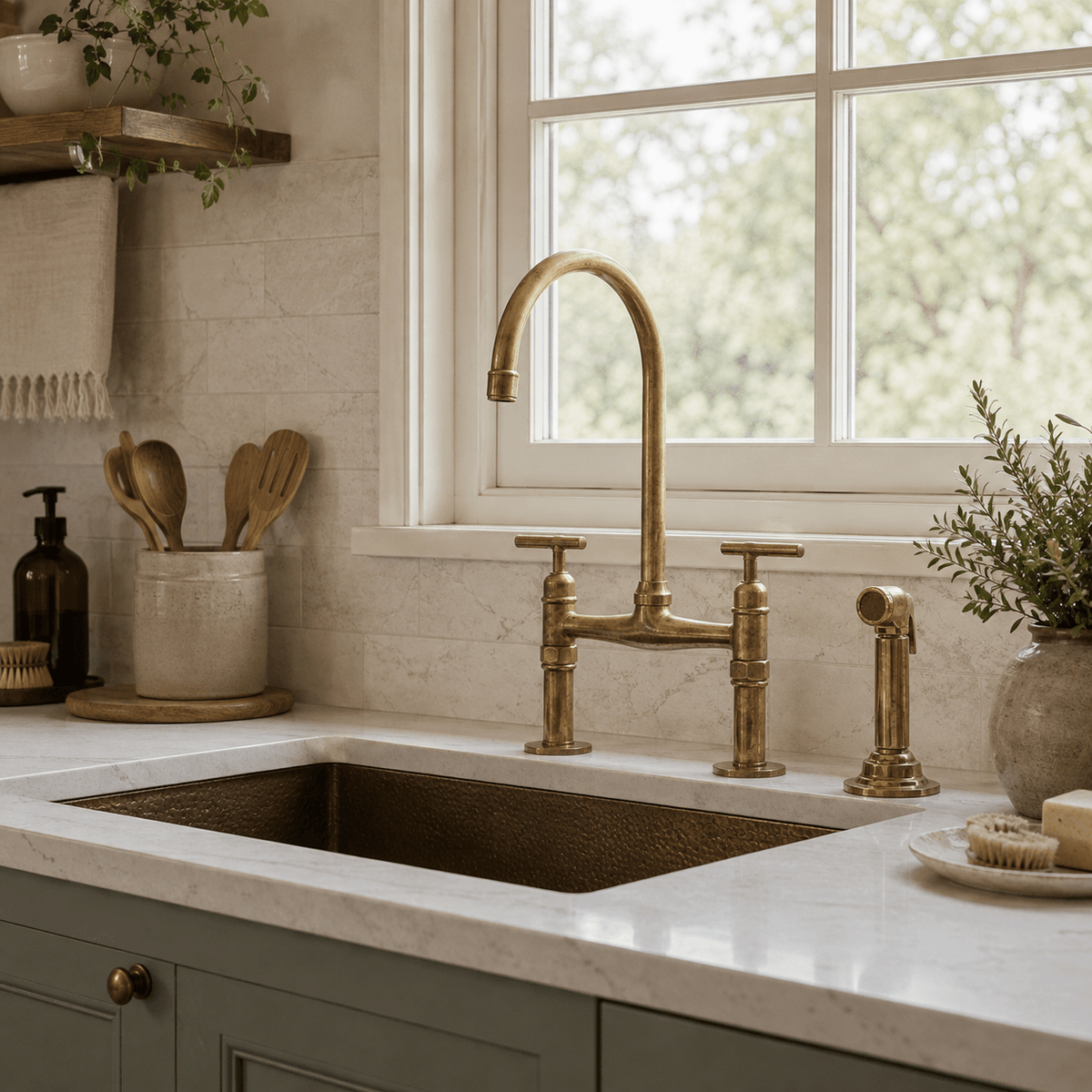 Unlacquered Brass Bridge Faucet with Lever Handles - Atlas - Vintaless