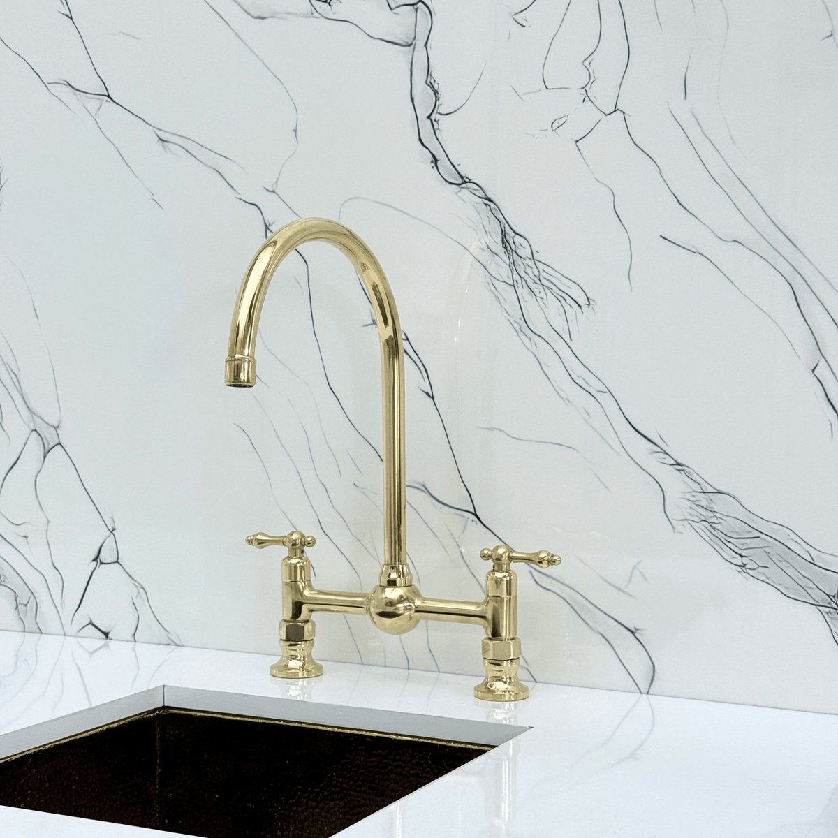 Unlacquered Brass Bridge Faucet with Lever Handles - Somerset - Vintaless