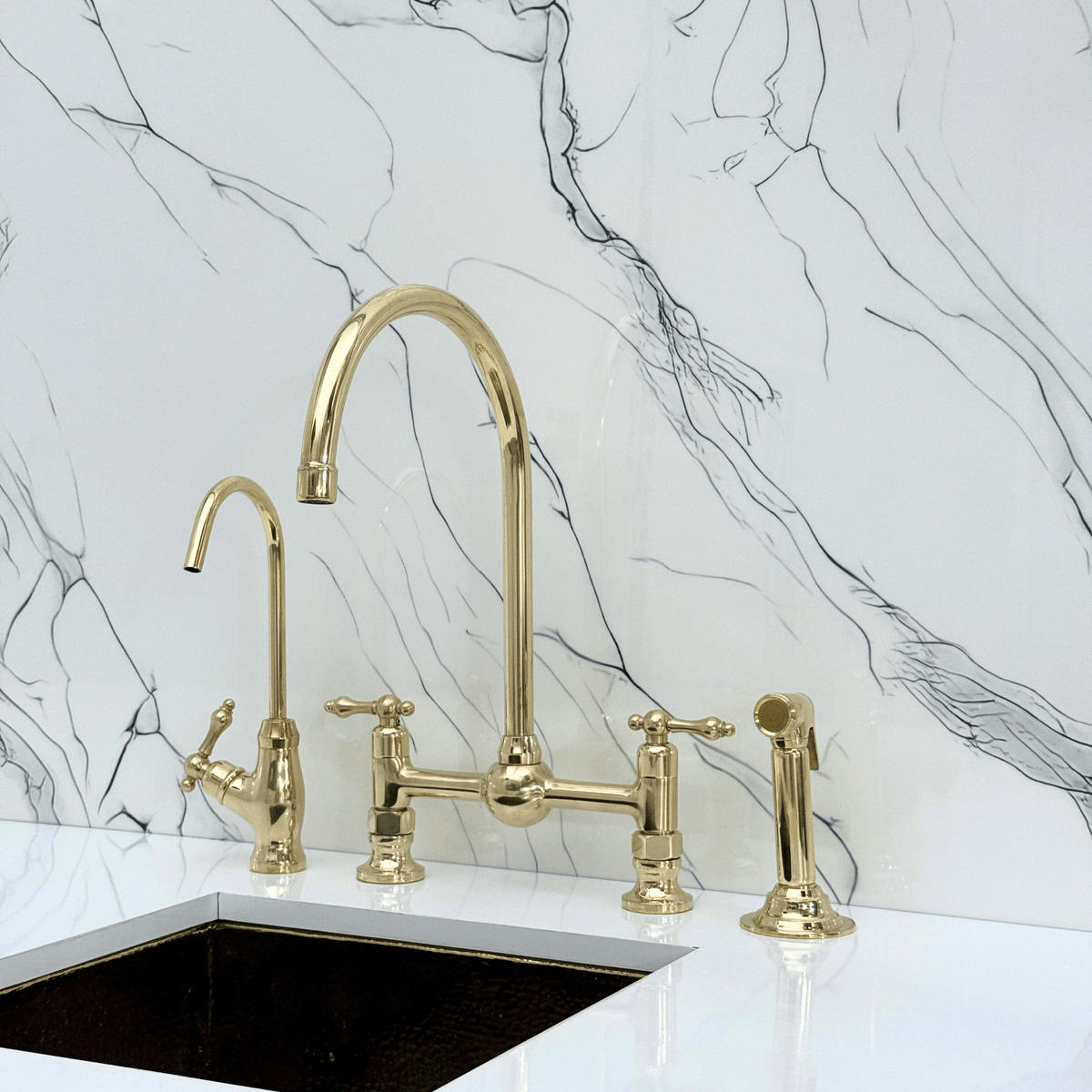 Unlacquered Brass Bridge Faucet with Lever Handles - Somerset - Vintaless