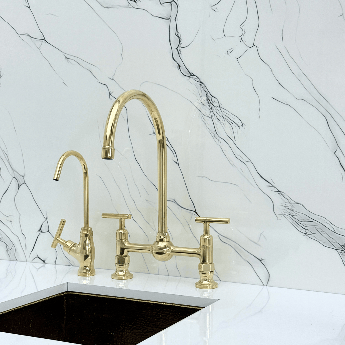 Unlacquered Brass Bridge Faucet with Lever Handles - Somerset - Vintaless