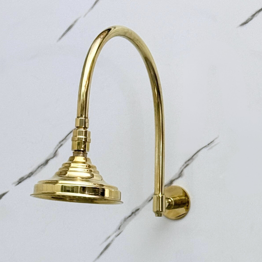 Unlacquered Brass Round Rain Shower Head with Arcuate Arm, Adjustable Brass Shower Head - image 1