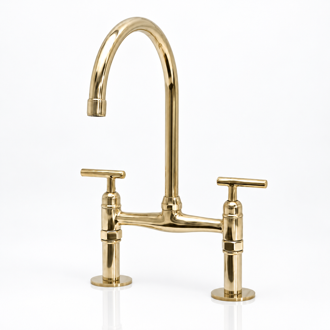 Atlas Unlacquered Brass bridge faucet, Branch handles faucet only