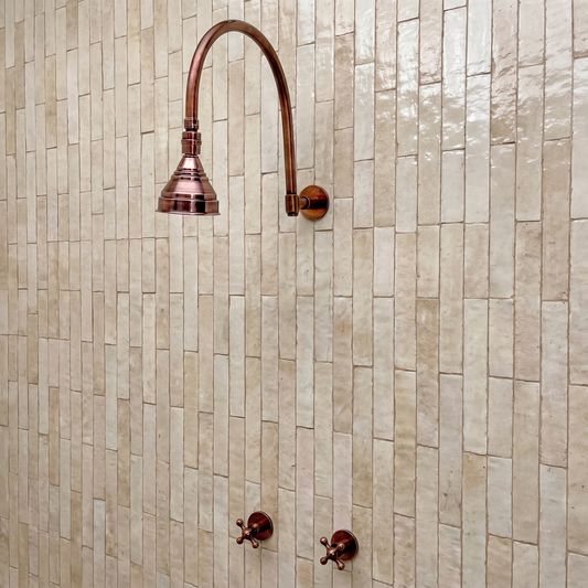 Antique Copper Round Rain Shower System — Arcuate arm (ACCSS-002) — shower system overview