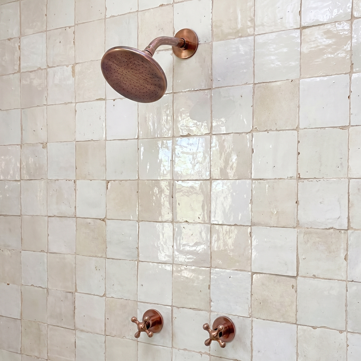 Antique Copper Adjustable Flat Round Rain Shower System — Short arm (ACCSS-007) — shower system overview