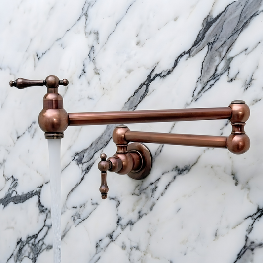 Antique copper wall-mount pot filler with lever handles