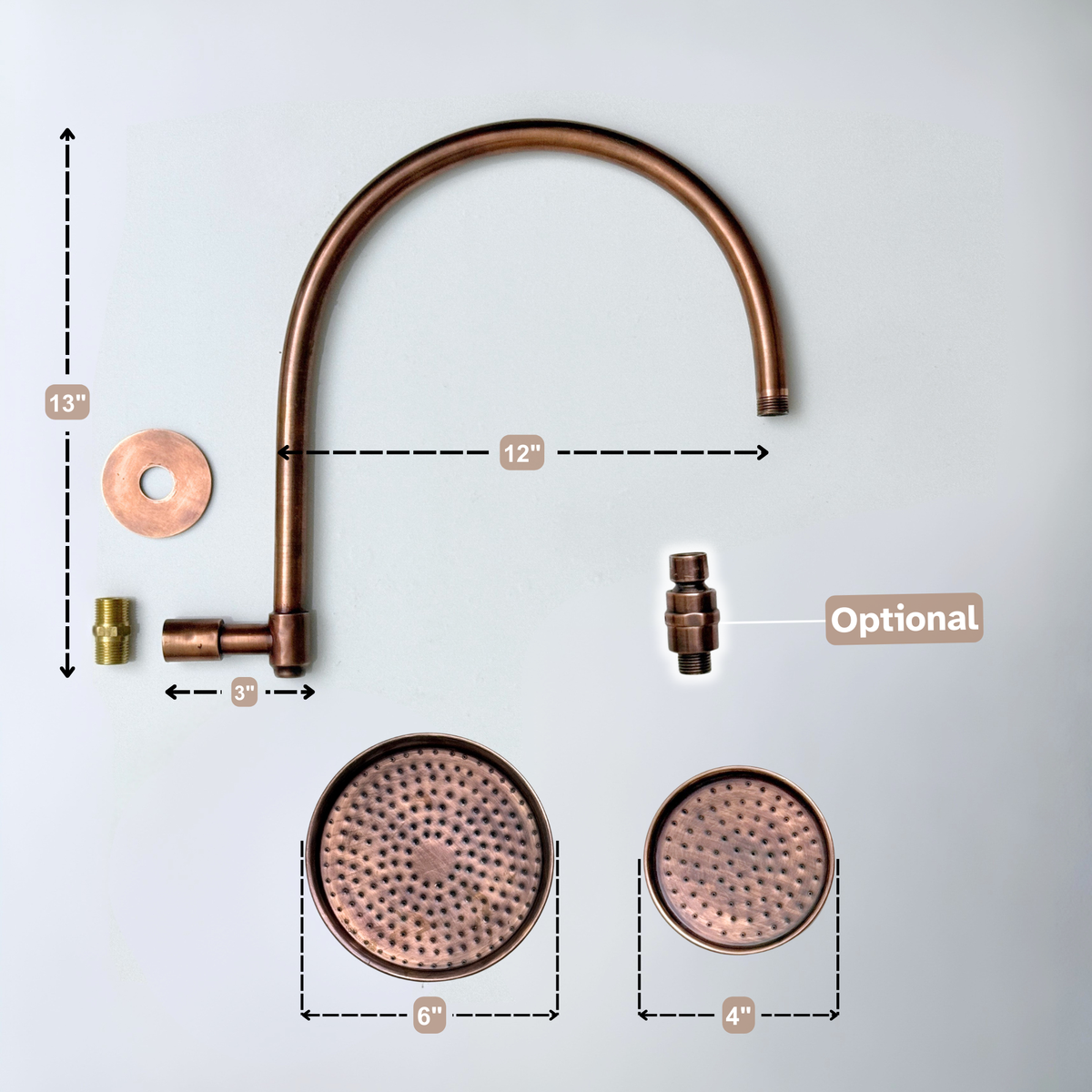 Antique Copper Rain Shower Head with Arcuate Arm, Adjustable Copper Shower Head - image 7