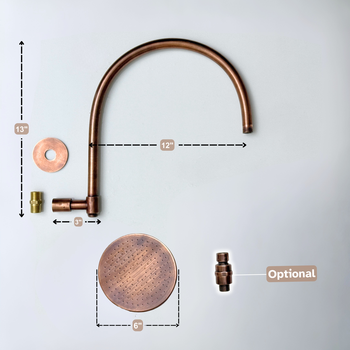 Antique Copper Flat Rain Shower Head with Arcuate Arm, Adjustable Copper Shower Head - image 5