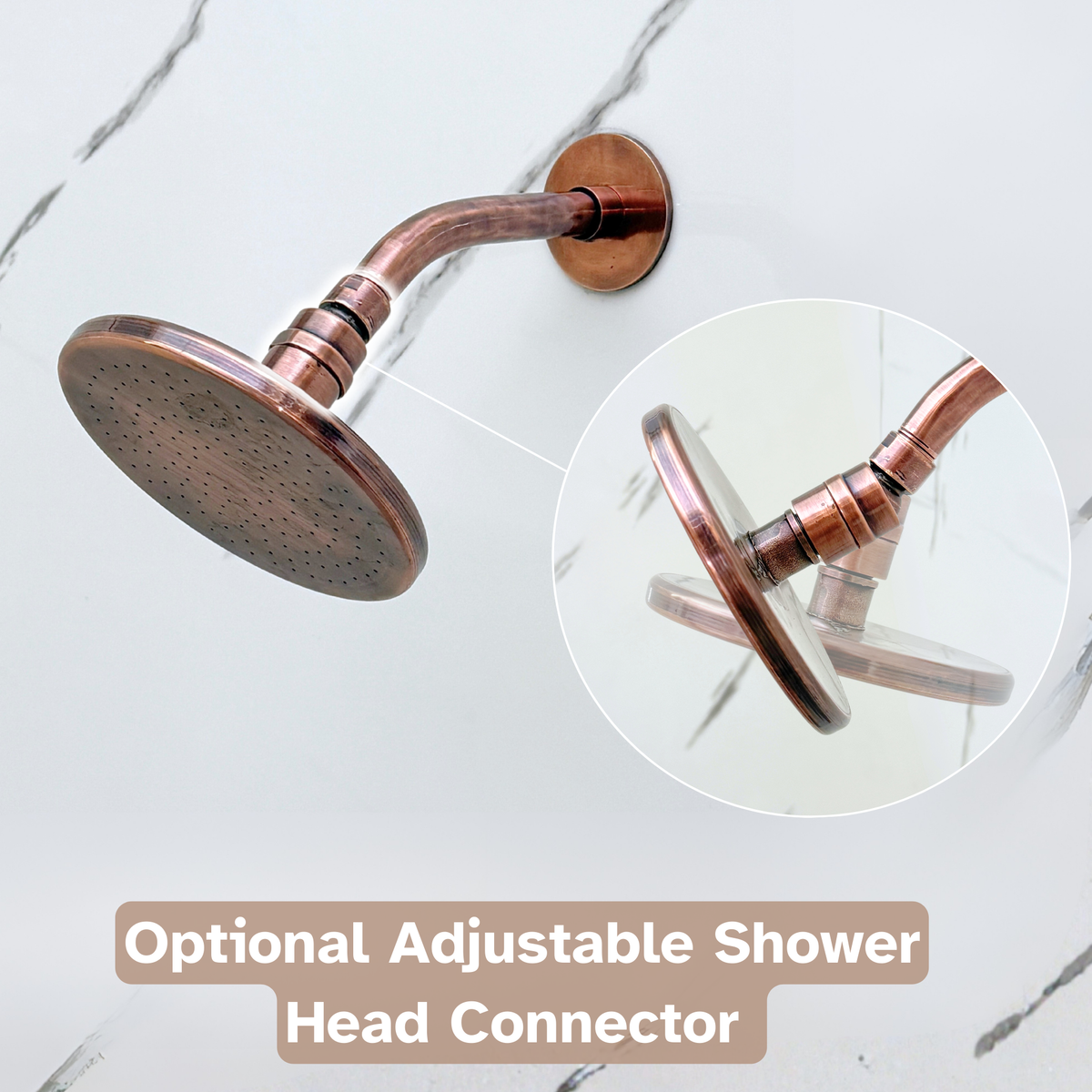 Antique Copper Flat Rain Shower Head with Short Arm, Adjustable Copper Shower Head - image 3