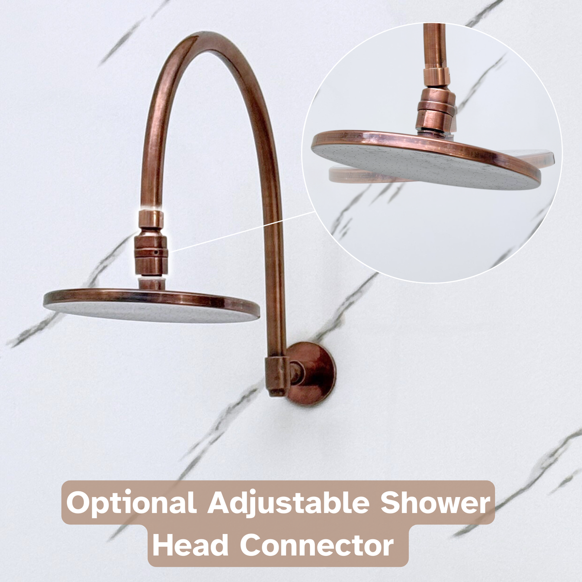 Antique Copper Adjustable Flat Round Rain Shower System with Handheld — Arcuate arm (ACCSS-012) — detail view 6