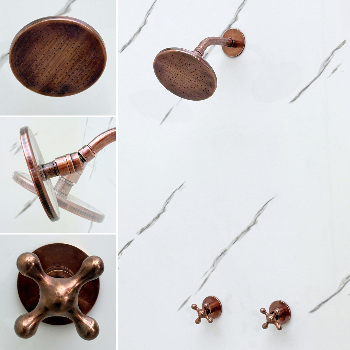 Antique Copper Adjustable Flat Round Rain Shower System — Short arm (ACCSS-007) — detail view 3