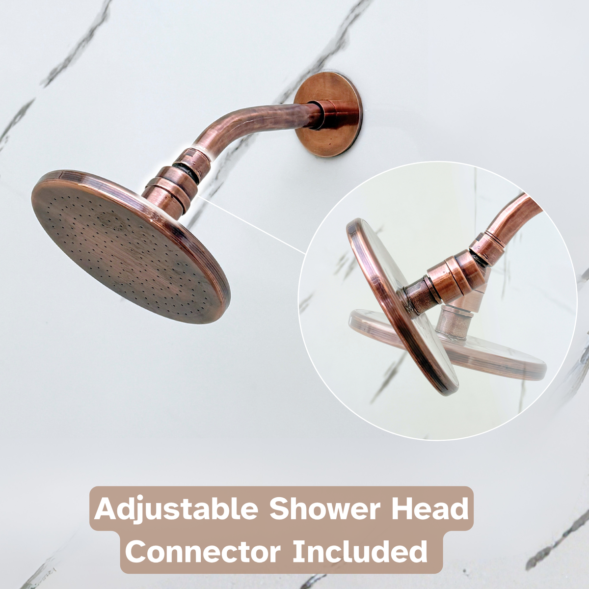 Antique Copper Adjustable Flat Round Rain Shower System — Short arm (ACCSS-007) — detail view 7