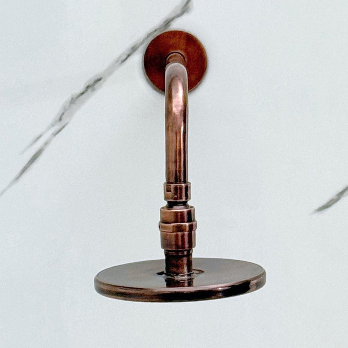 Antique Copper Adjustable Flat Round Rain Shower System — Straight arm (ACCSS-004) — detail view 6