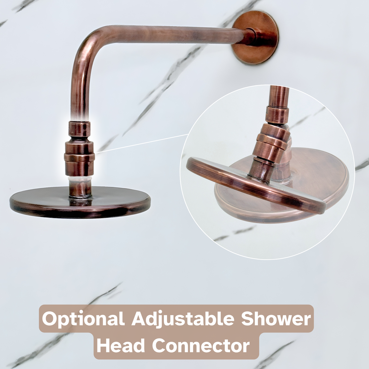 Antique Copper Adjustable Flat Round Rain Shower System — Straight arm (ACCSS-004) — detail view 7