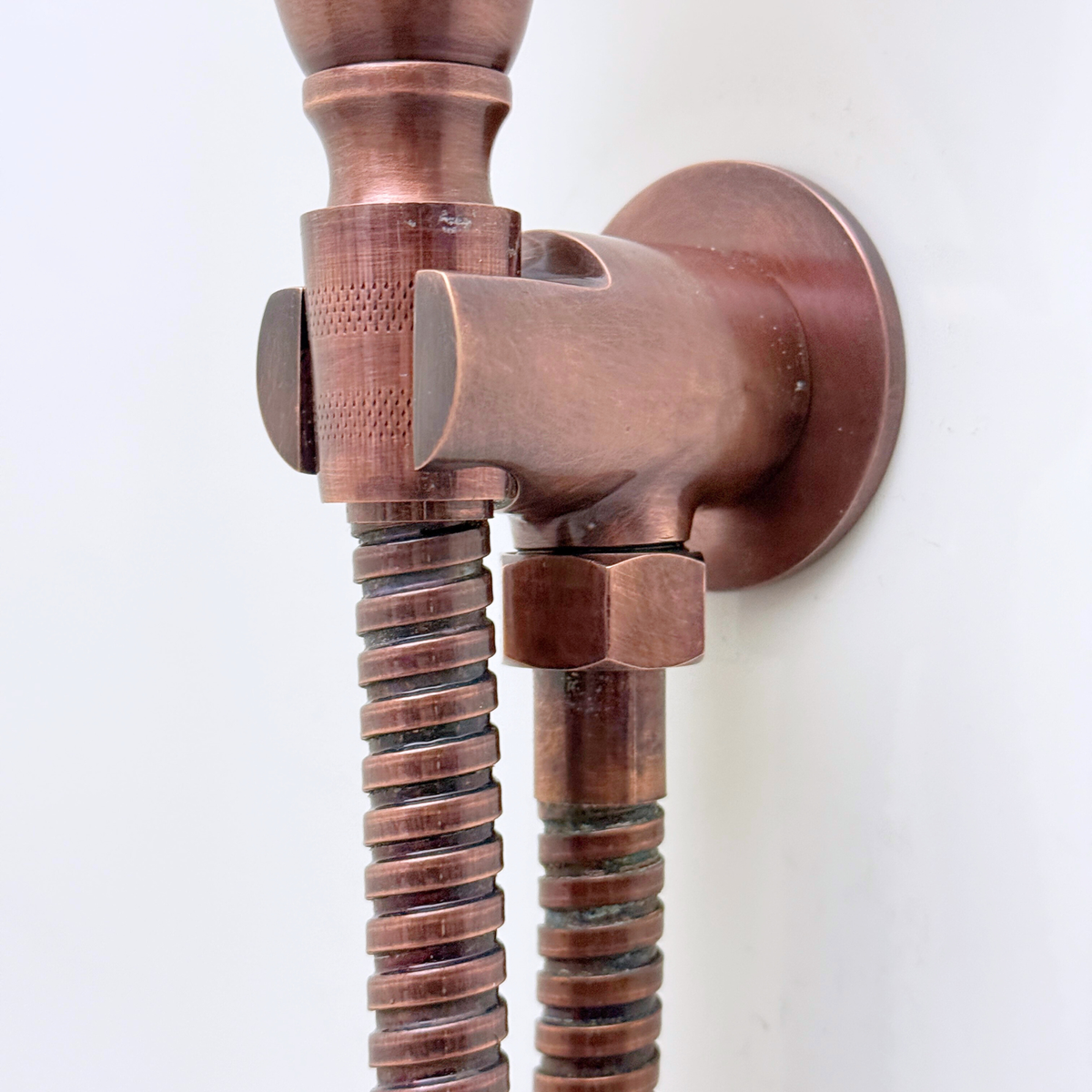 Antique Copper Adjustable Square Rain Shower System with Handheld & Tub Filler — Straight arm (ACCSS-016) — detail view 12