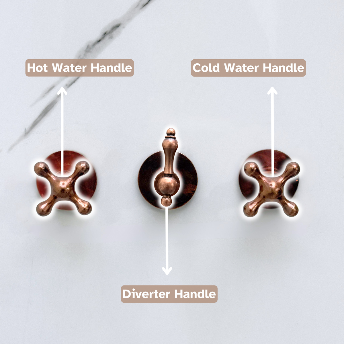 Antique Copper Square Rain Shower System with Handheld — Straight arm (ACCSS-017) — detail view 13