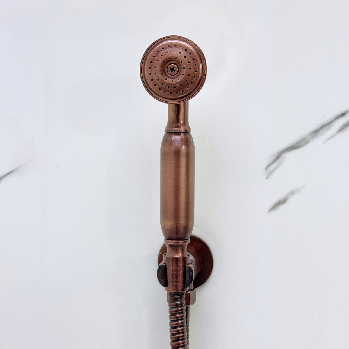 Antique Copper Adjustable Square Rain Shower System with Handheld & Tub Filler — Straight arm (ACCSS-016) — detail view 11