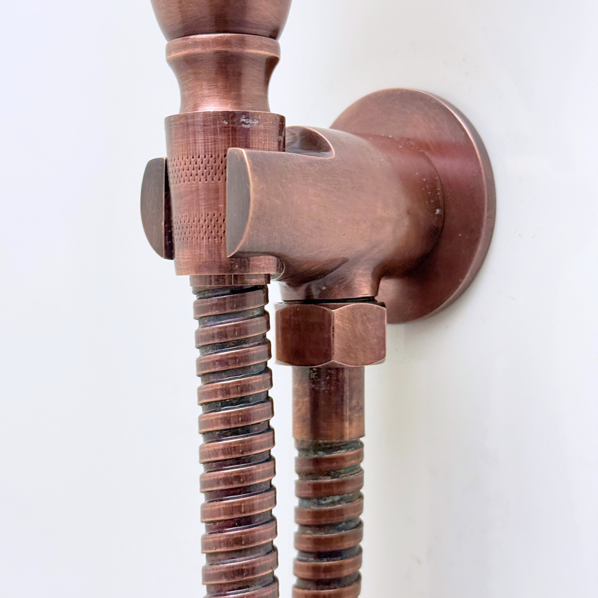 Antique Copper Square Rain Shower System with Handheld — Straight arm (ACCSS-017) — detail view 12