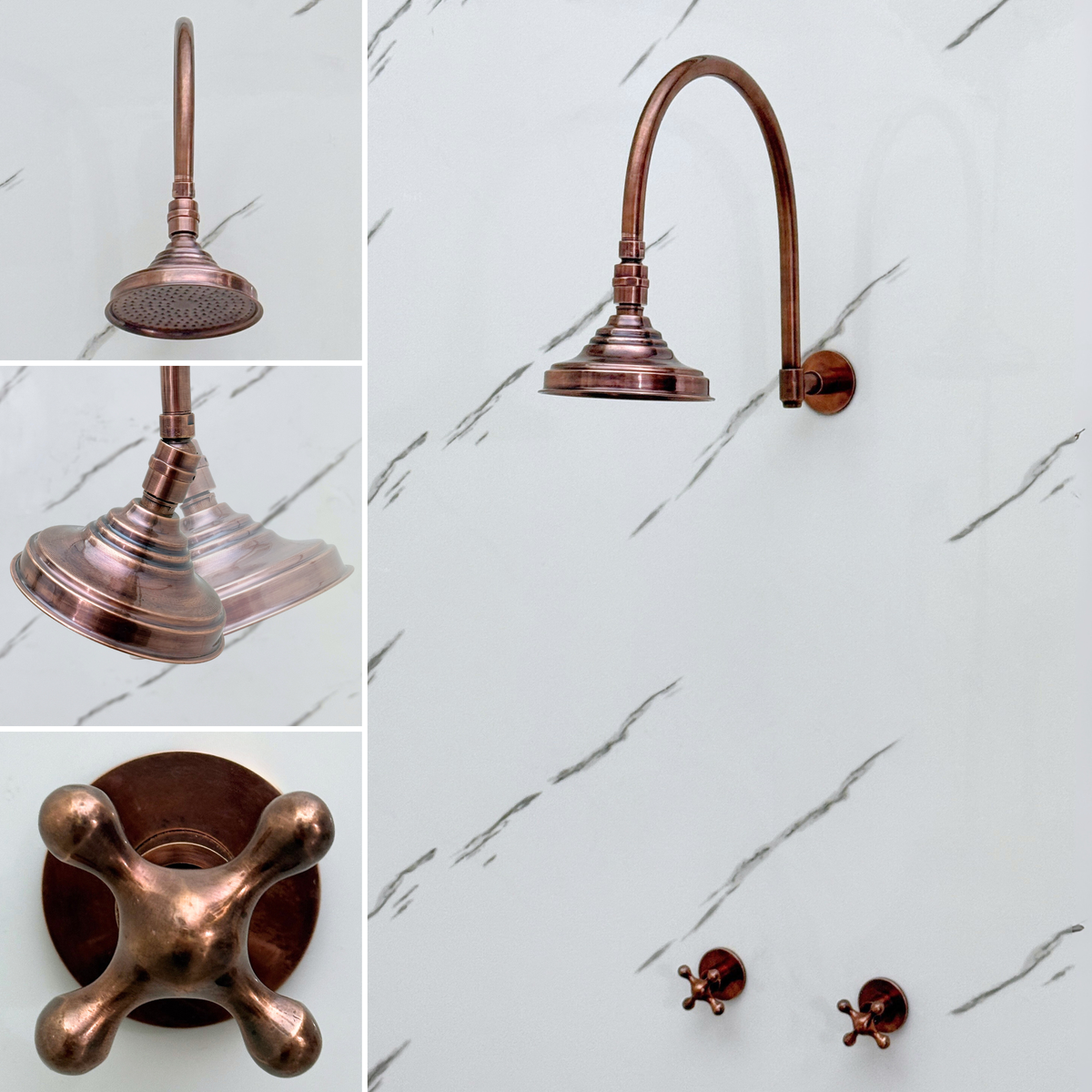 Antique Copper Adjustable Round Rain Shower System — Arcuate arm (ACCSS-003) — detail view 3
